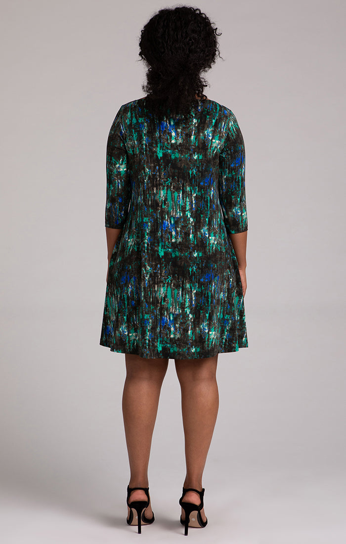 Print Nu Trapeze Dress, 3/4 Sleeve Sympli