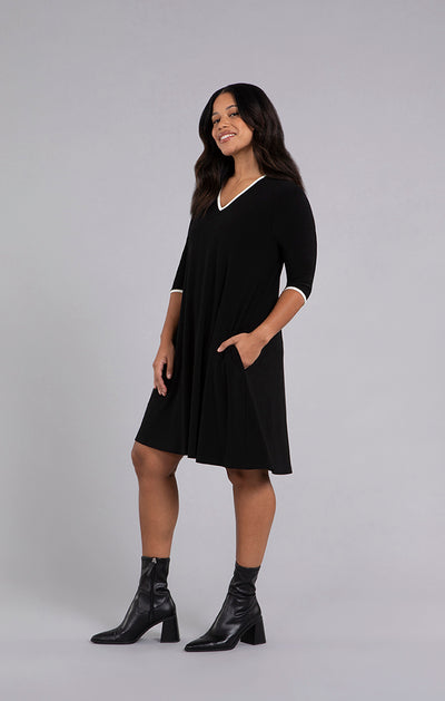 Sympli Tipped Reversible Trapeze Dress, 3/4 Sleeve 