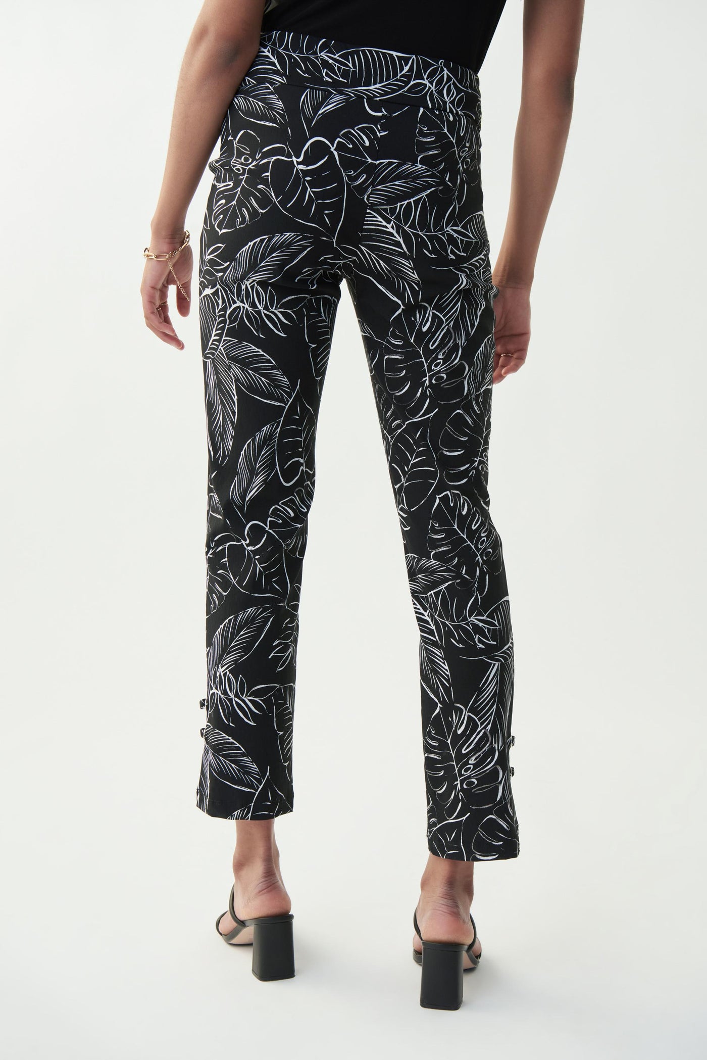 Joseph Ribkoff Pull On Palm Print Pants Style 221132 Color Black-Vanilla 