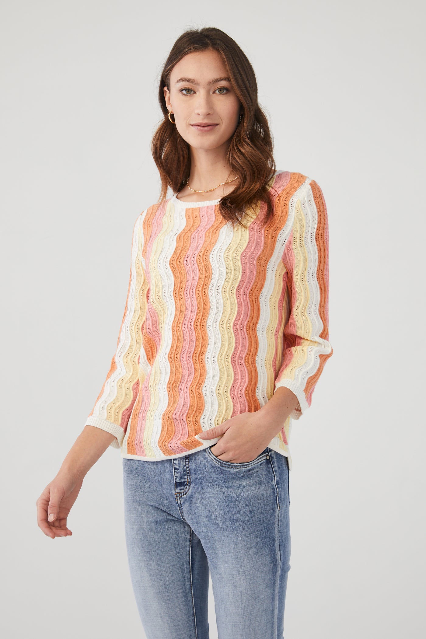 French Dressing Jeans Wave Pointelle Sweater 